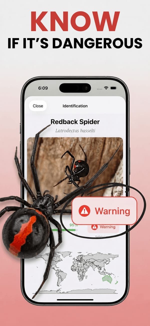 Bug identification result with safety rating in the Picture Bug app