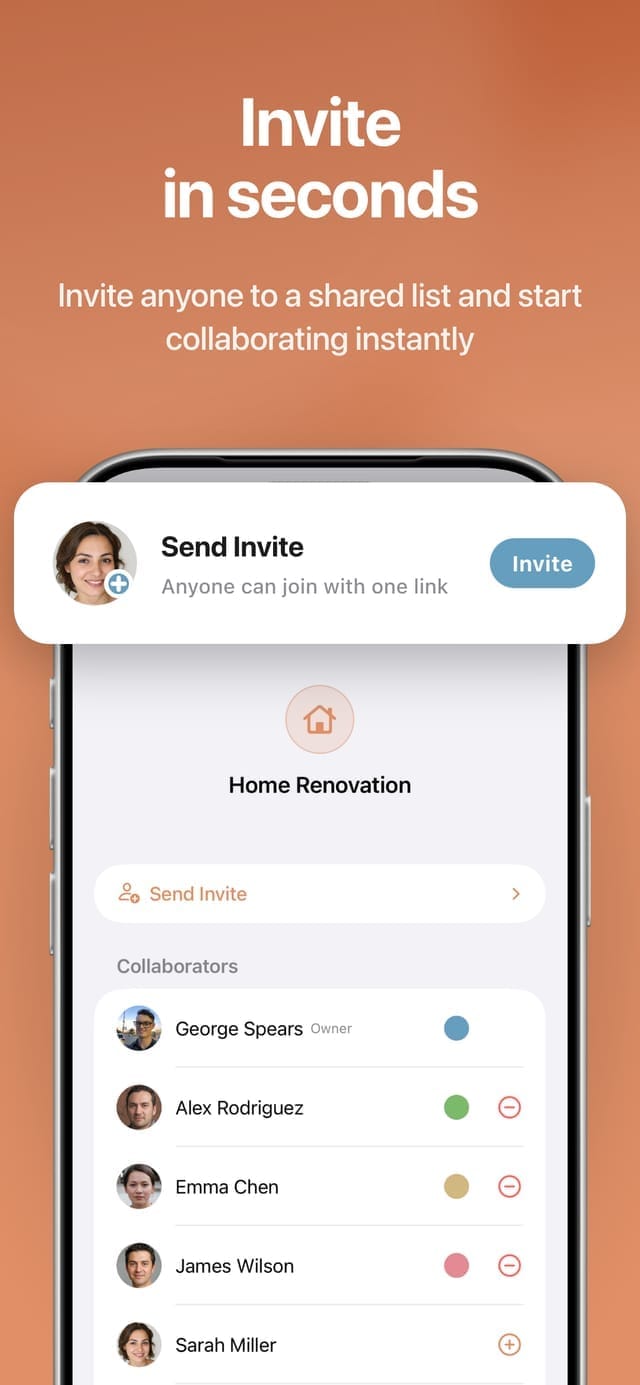 Inviting someone to a shared list with a link in Listr