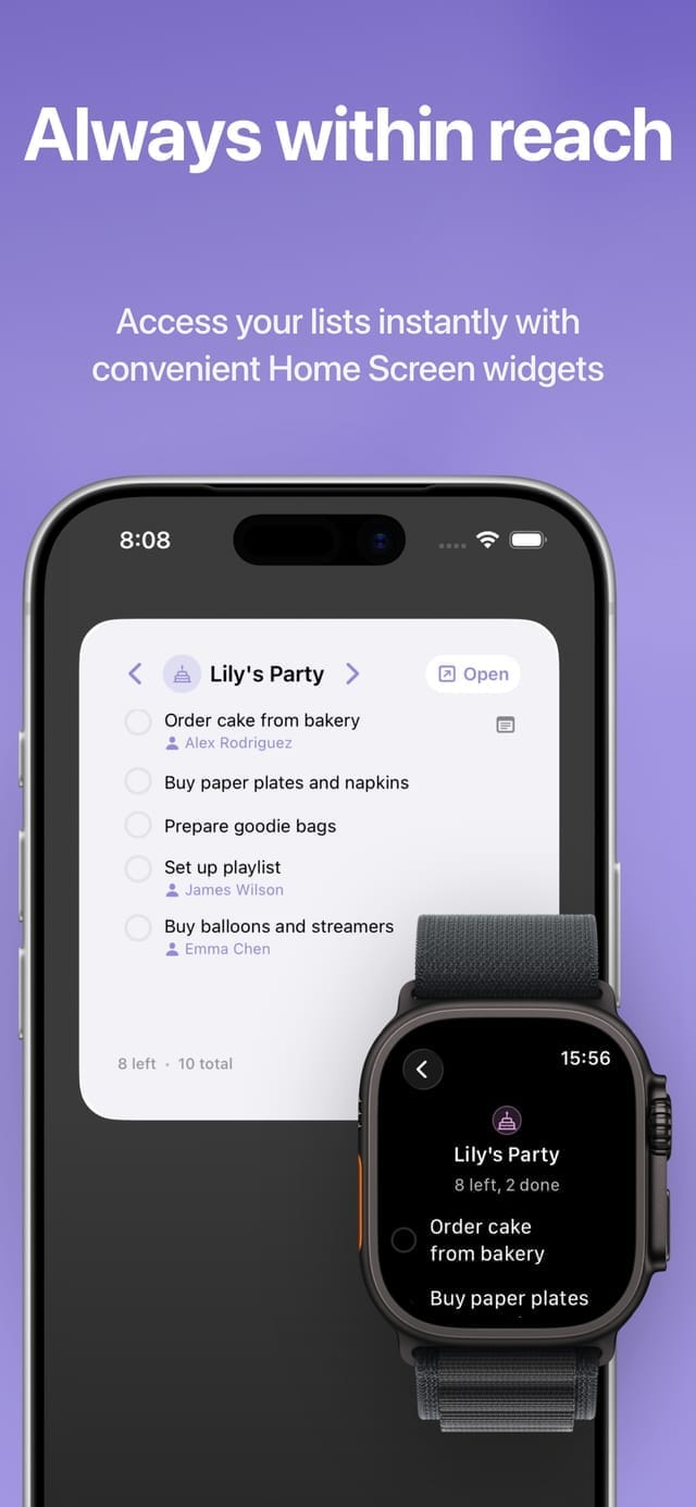 Listr Home Screen widget and Apple Watch app