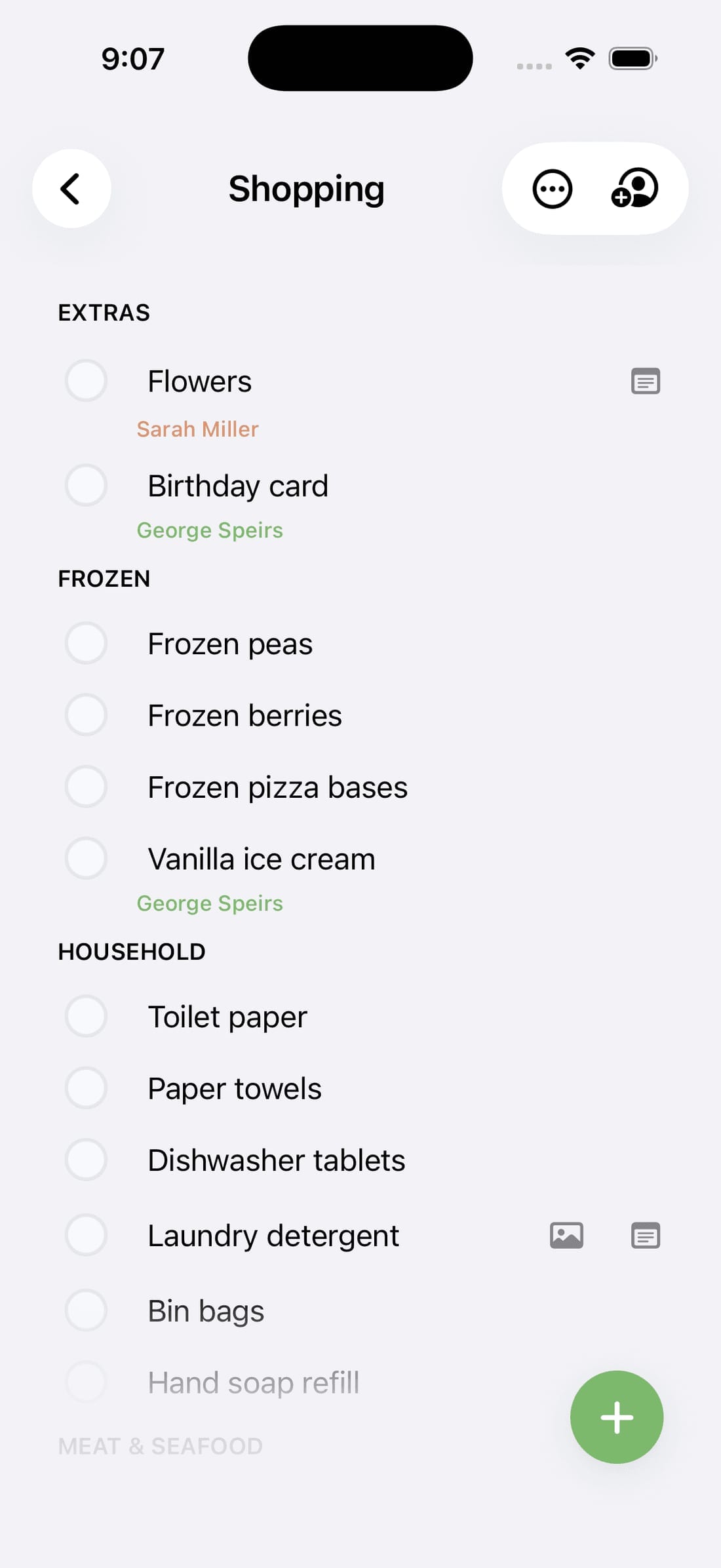 A shared shopping list in Listr, the finished screen